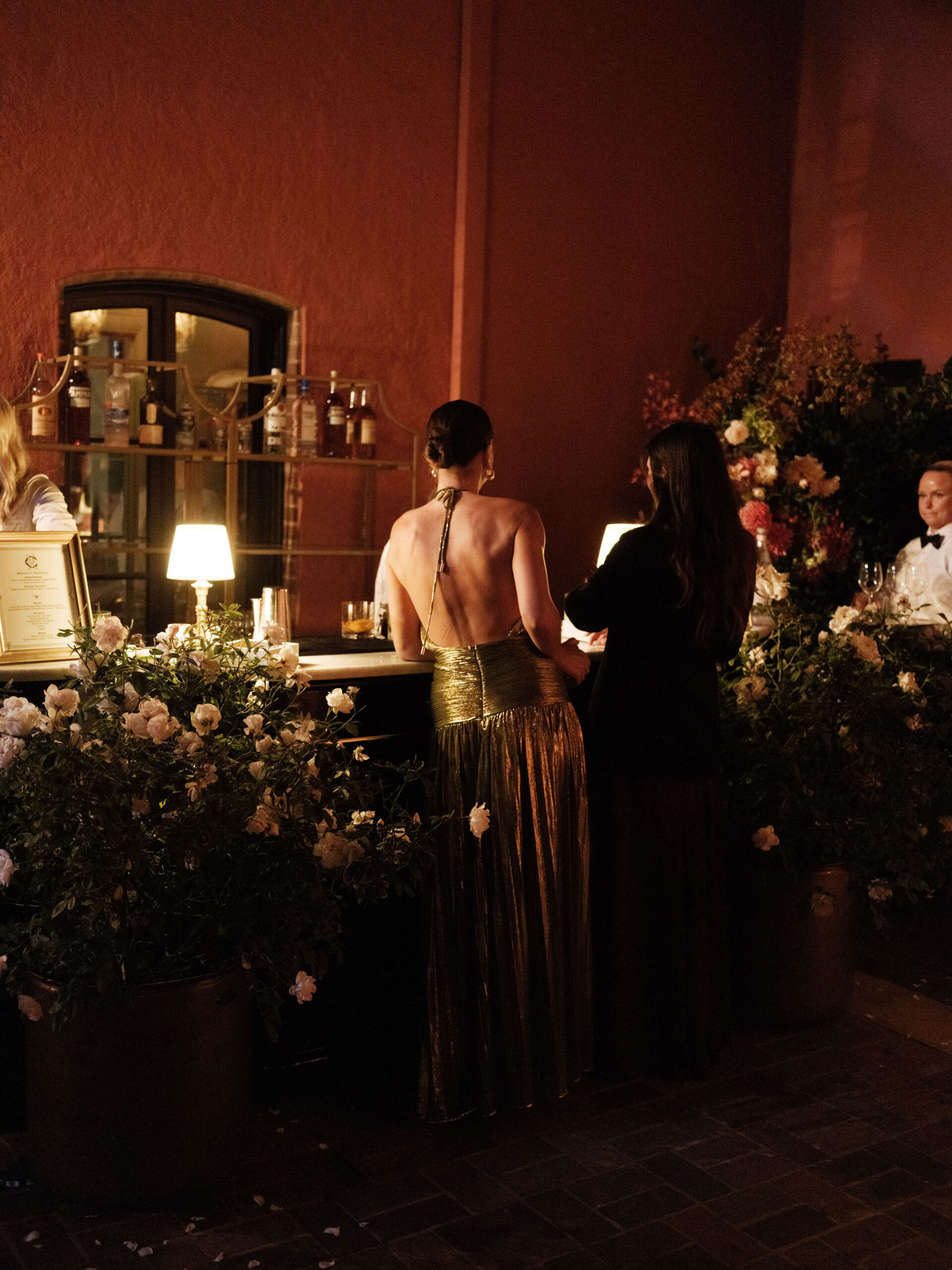 A moody view of the bar at this Eclectic Glamour Paramour Estate Wedding